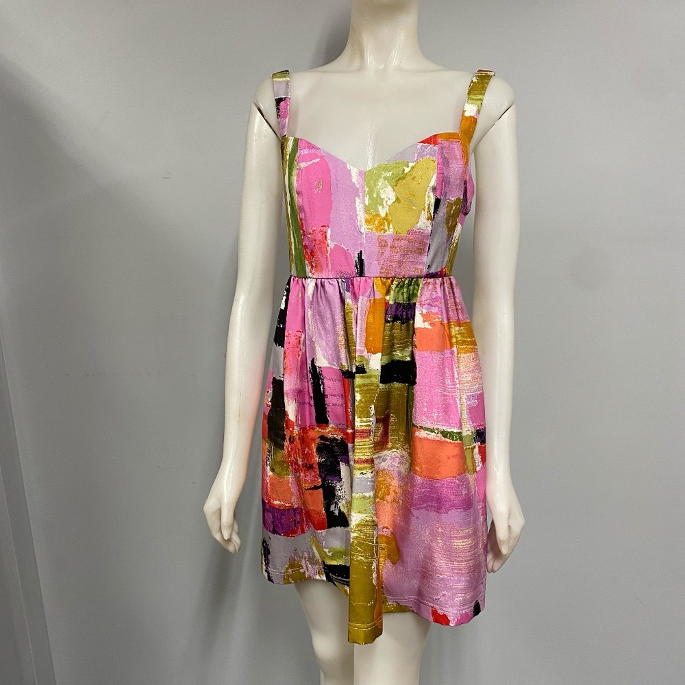 Ali Ro 100% Silk Colorblock Colorful Sleeveless Dress size 10